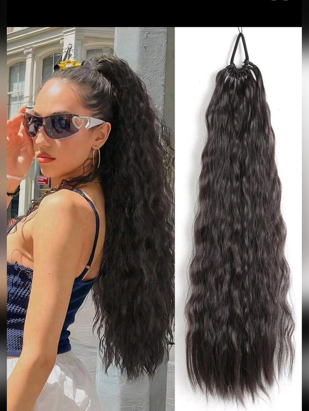 New ..Dark Brown Long Wavy Ponytail Hair Extension Clip-In -
